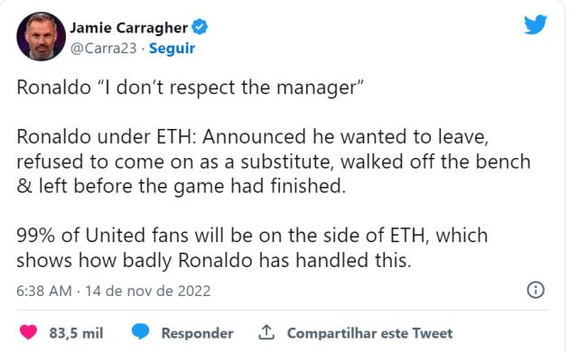 星空体育官网入口-卡拉格评C罗炮轰：99%曼联球迷会站在滕哈赫一边